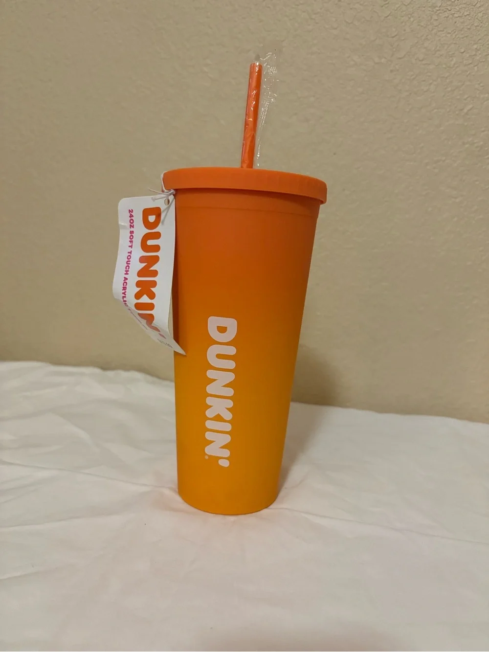 Dunkin' 24oz Acrylic Orange & Yellow Ombre Tumbler Cup w/ Lid & Straw